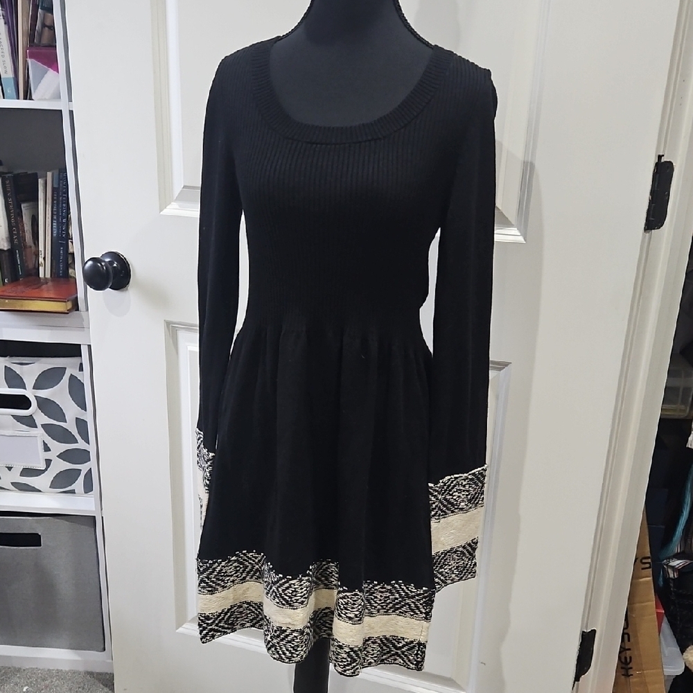 Cloud Chaser Black and Cream Long Sleeve Dress